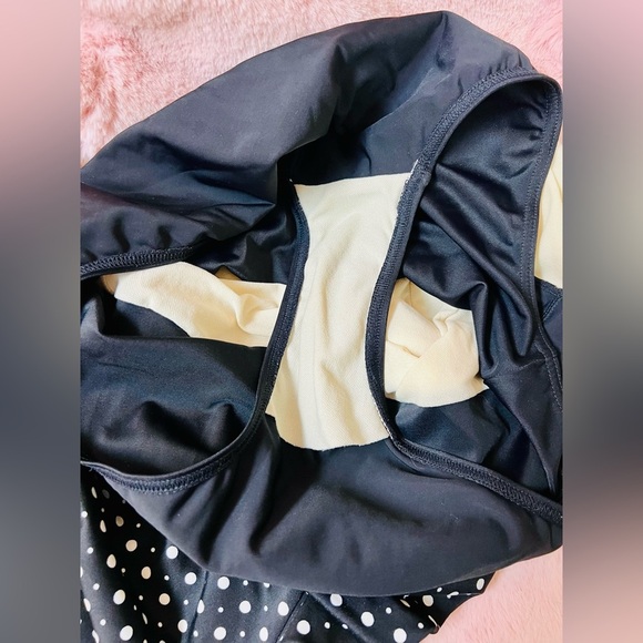 Black Polka Dot 1-Piece Skirted Swim Dresswith Red Front Tie by A Shore Fit - Picture 10 of 13